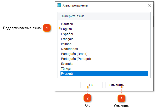 Окно Язык программы