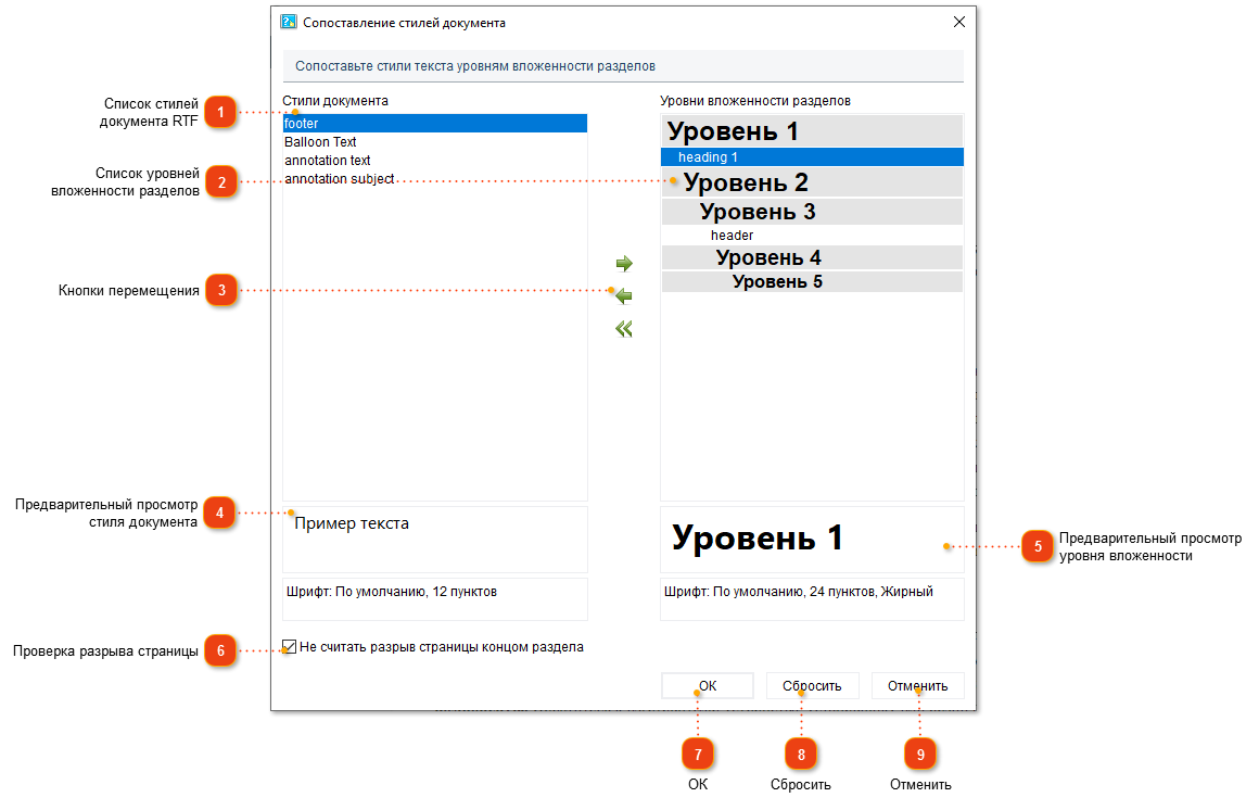 Диалог сопоставления стилей документов