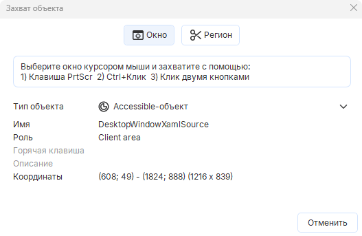 Окно Захват объекта Dr.Explain