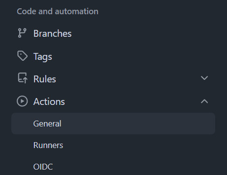 настройки Github Actions