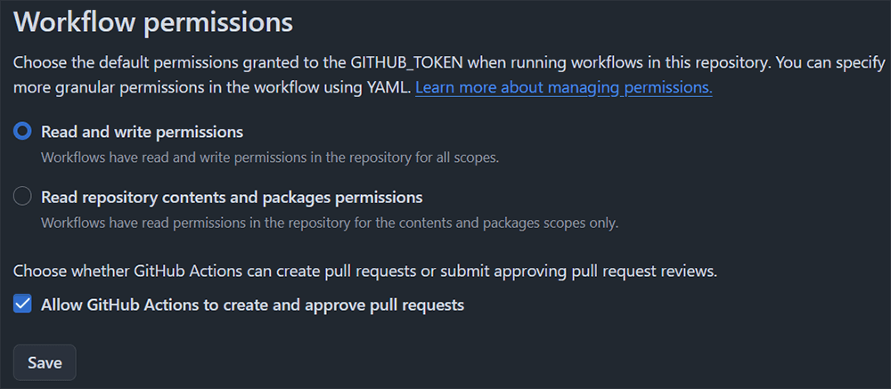 настройка прав Github Actions